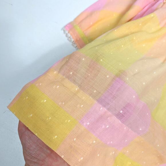 Vtg Dress 2T Pastel Plaid Smocked Semi Sheer Swiss Dot 70s Retro Hippie - Picture 3 of 4